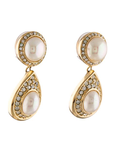 dior earrings pearl drop|christian Dior double pearl earrings.